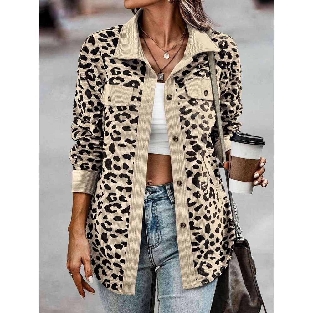 Leopard Button Down Shacket Jacket - Picture 7 of 11